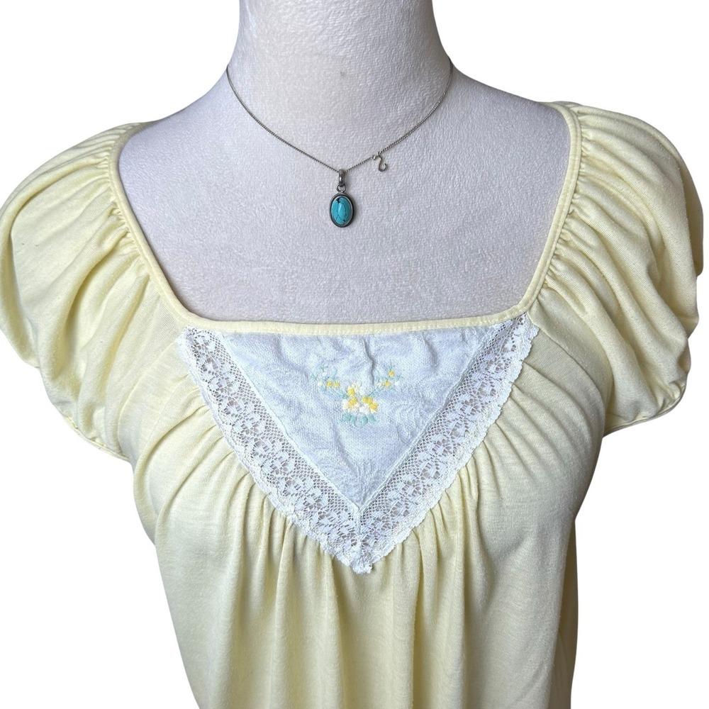 Vintage Nightgown‎ Dress LG | Butter Yellow Lace Embroidered Cottagecore Prairie
